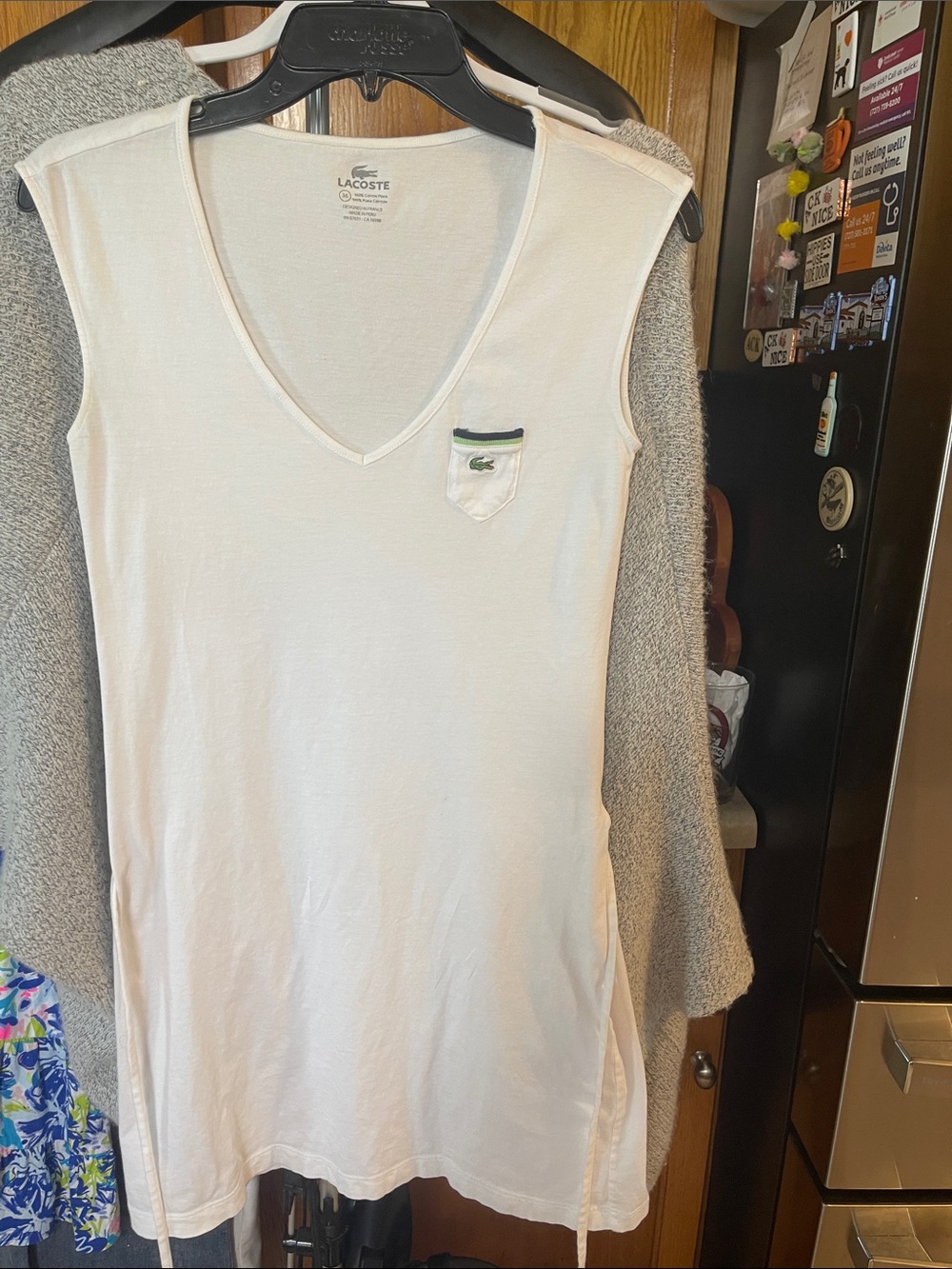 Lacoste Women's White and Green Blue Sleeveless Polo Size 36 or small